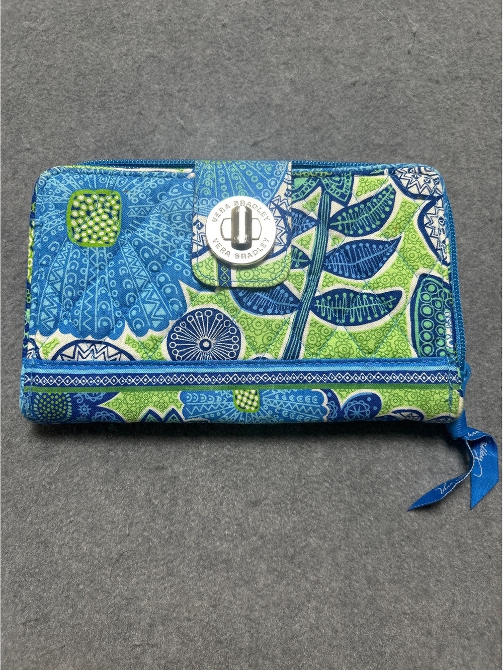 Vera Bradley Zip Around Floral Print Wallet in Blue and Green